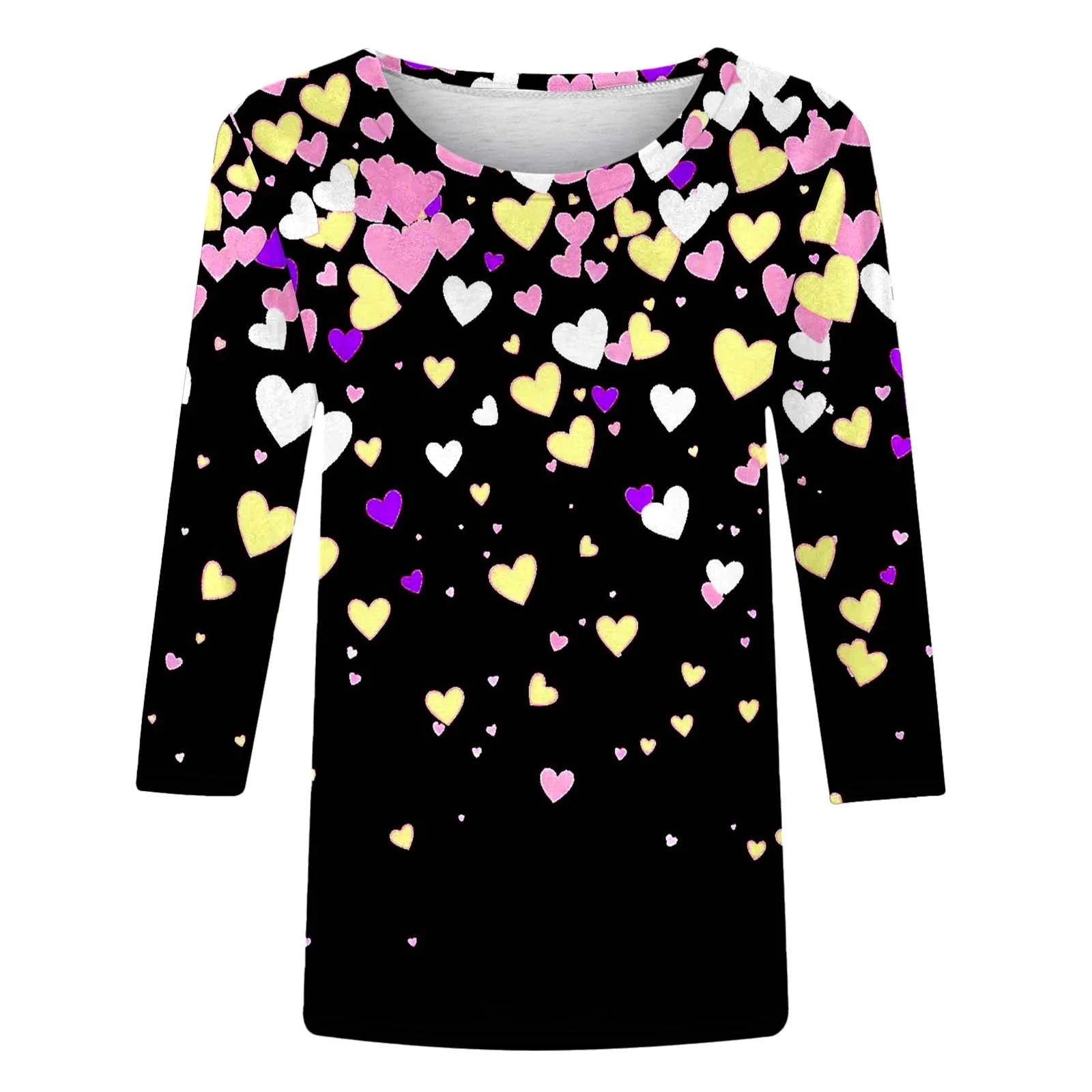 Womens T Shirts Romantic Three-Quarter Sleeve Tops Casual round Neck Sweet Graphic Gift for Lovers Tops