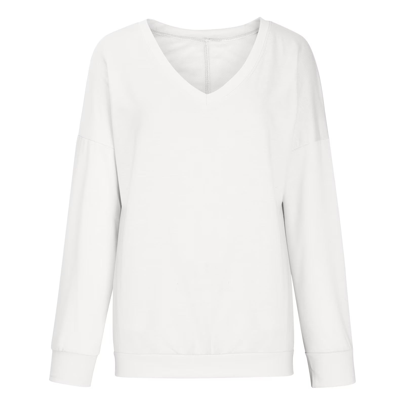 Womens V Neck Sweatshirt Long Sleeve Solid Casual Loose Fit Tops Blouses with Pockets Soft Comfy Pullover Tops Shirts