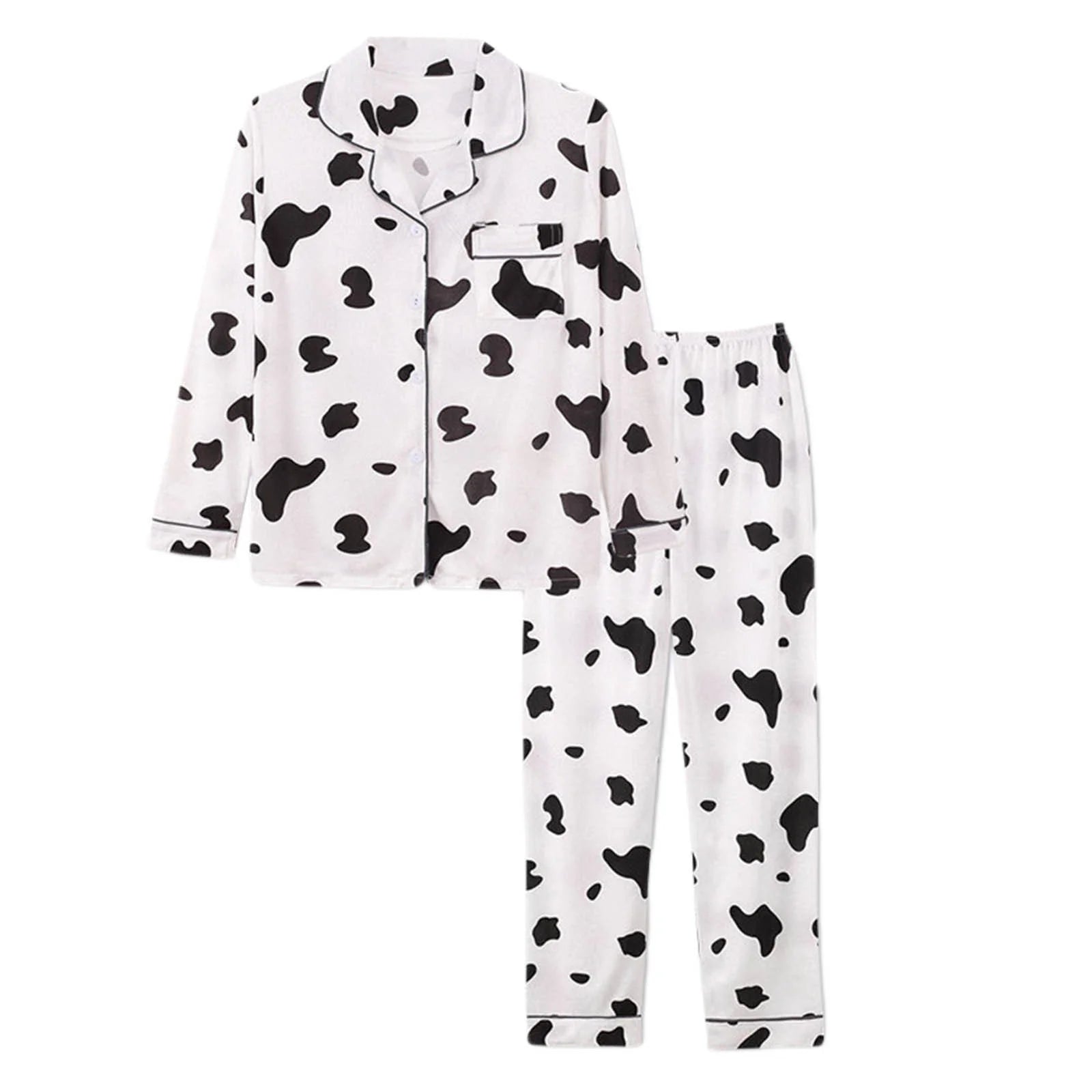 Cute Pajama Sets for Women Fashion Cow Print Sleepwear Button Long Sleeve Tops and Pants Pj Set Warm and Cozy Loungewear
