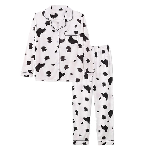 Cute Pajama Sets for Women Fashion Cow Print Sleepwear Button Long Sleeve Tops and Pants Pj Set Warm and Cozy Loungewear