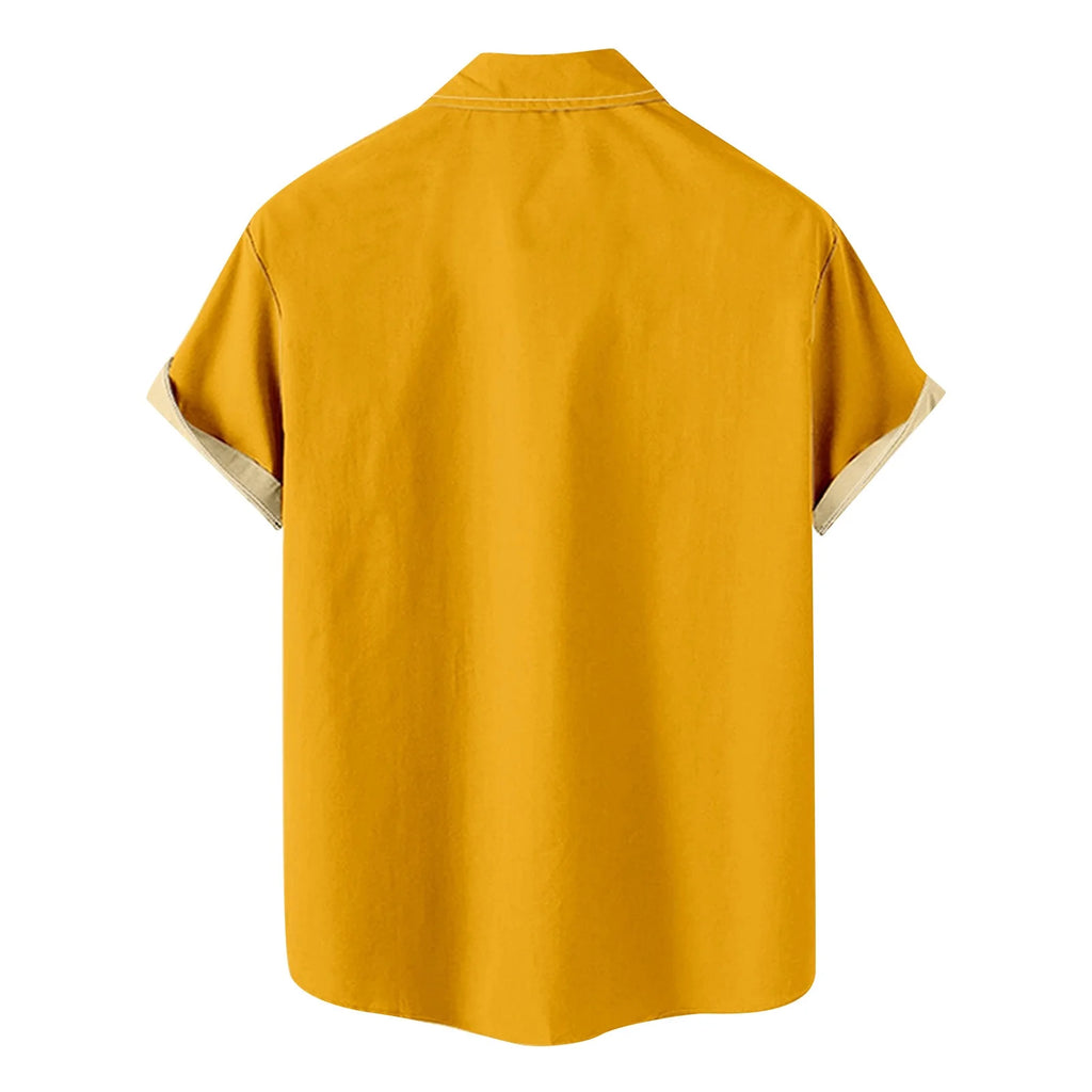 Mens Hawaii Shirts Big and Tall Summer Casual Loose Lapel Color Block Tops Tee Tops Beach Shirts with Pockets S-4XL