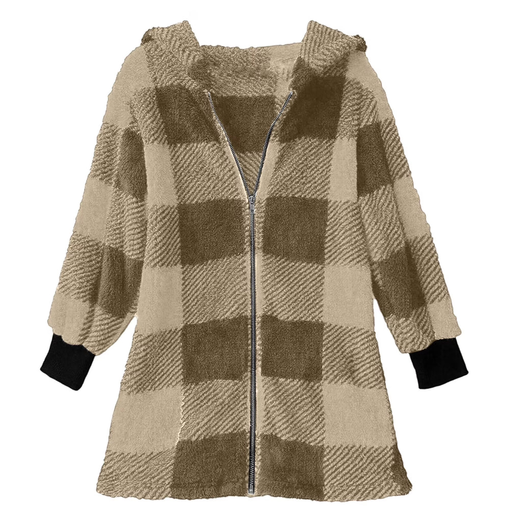 Plaid Flannel Jacket Women Casual Sherpa Lined Zip up Hooded Cardigan Sweaters plus Size Plaid Shacket Fall Winter Teddy Coat