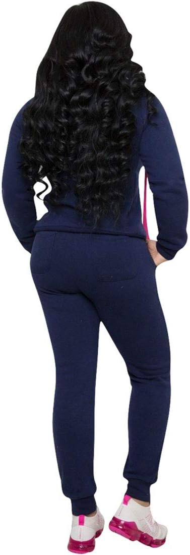 Women's 2 Piece Jogging Suit  Zip Hoodie Tracksuit Set (Dark Blue)