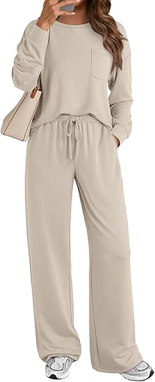 Women's 2 Piece Sweatsuit Set  Soft Lounge Tracksuit with Pockets (Khaki)