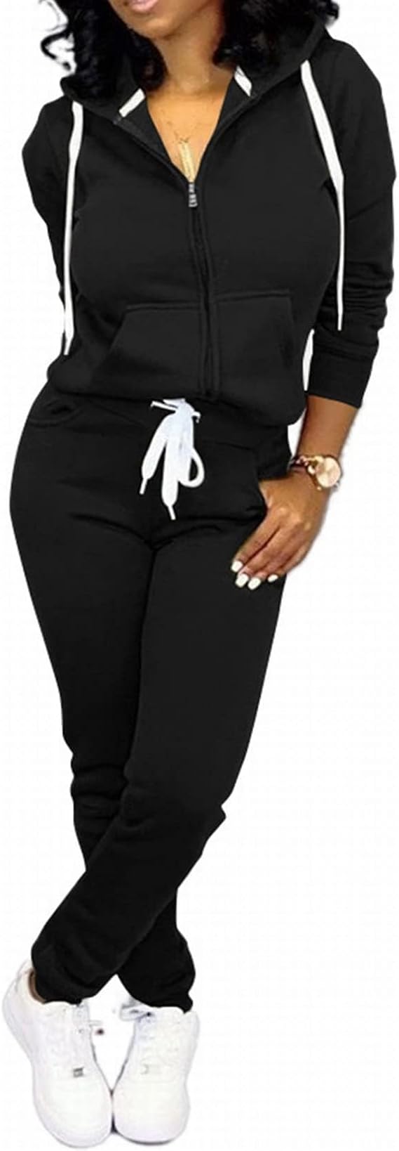 Womens 2 Piece Sweatsuit Set  Zip Hoodie Tracksuit with Pockets