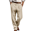 Cotton Linen Pants for Men Pleated Front Trouser Straight Leg Suit Trousers Solid Color Office Trouser Lightweight Linen Pant