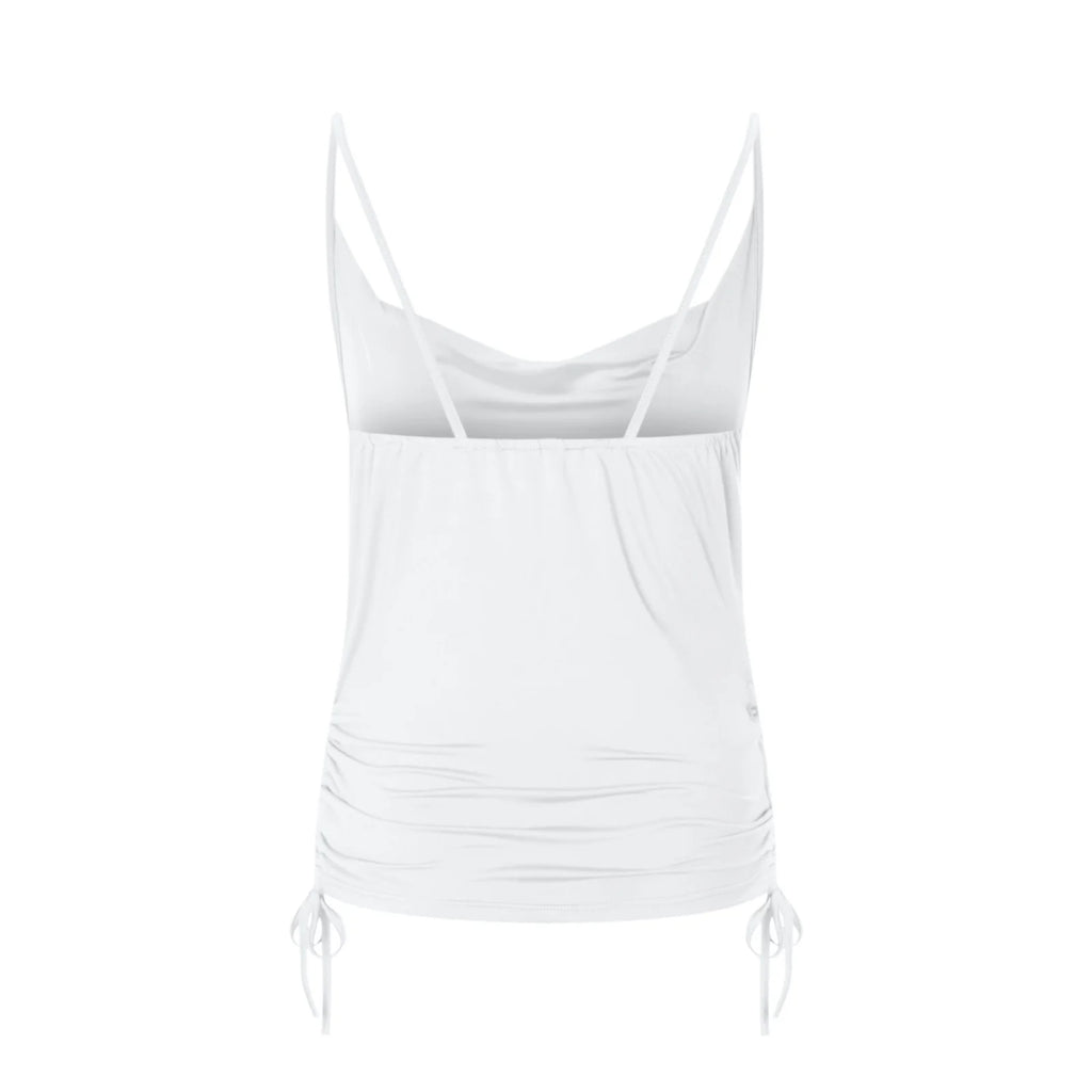 Solid Spaghetti Strap Camisoles Women Soft Tredny Side Drawstring Ruched Tank Tops Elegant Cowl Neck Cami Tops Fitted Y2K Going Out Crop Tops