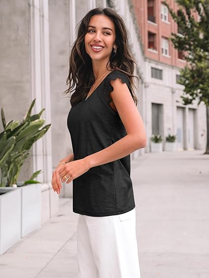 Womens Lace Cap Sleeve Tank Top  Dressy Casual Summer Blouse