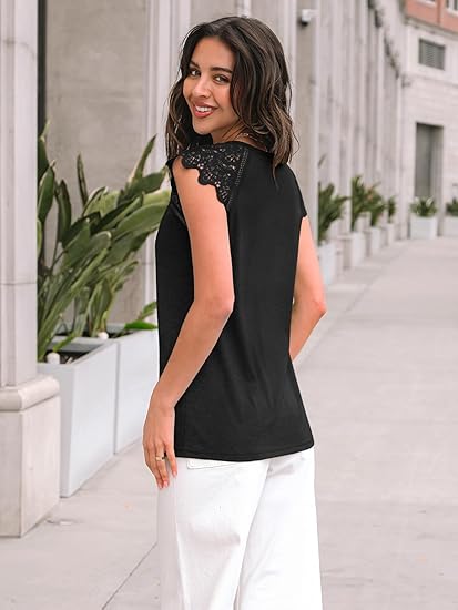 Womens Lace Cap Sleeve Tank Top  Dressy Casual Summer Blouse