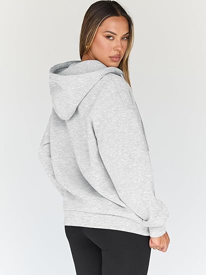 Womens Oversized Zip Up Hoodie  Fleece Casual Jacket with Pockets