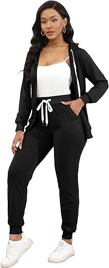 Womens 2 Piece Sweatsuit Set  Zip Hoodie Tracksuit with Pockets