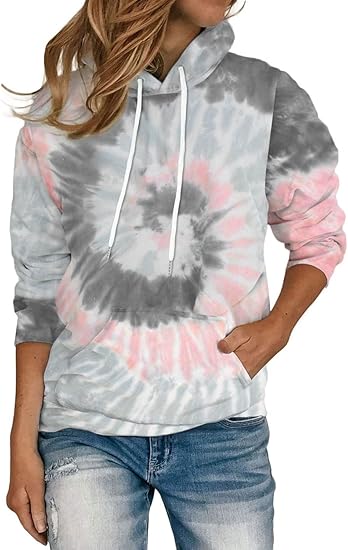 Womens Tie Dye Hoodie  Oversized Drawstring Pullover Sweatshirt
