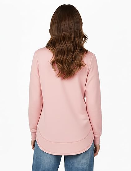 Women's Loose Fit Crewneck Sweatshirt  Long Sleeve Tunic Top (Pink)