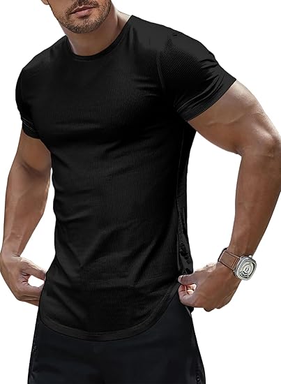 Slim Fit Muscle T-Shirt  Longline Gym Workout Tee
