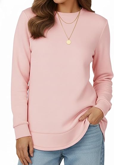 Women's Loose Fit Crewneck Sweatshirt  Long Sleeve Tunic Top (Pink)