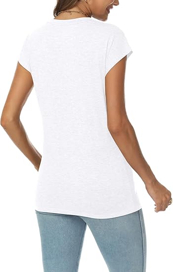 Womens V-Neck Cap Sleeve T-Shirt  Casual Summer Basic Tee