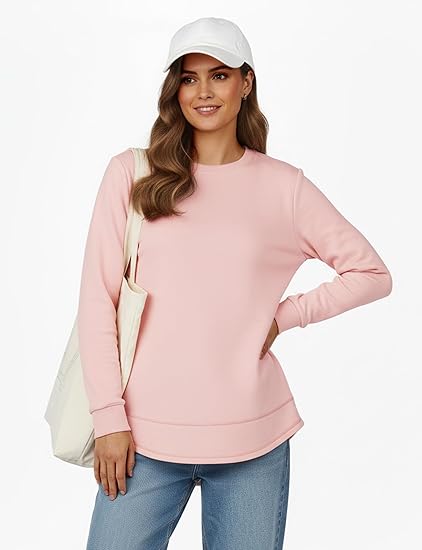 Women's Loose Fit Crewneck Sweatshirt  Long Sleeve Tunic Top (Pink)