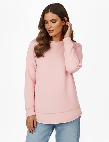 Women's Loose Fit Crewneck Sweatshirt  Long Sleeve Tunic Top (Pink)