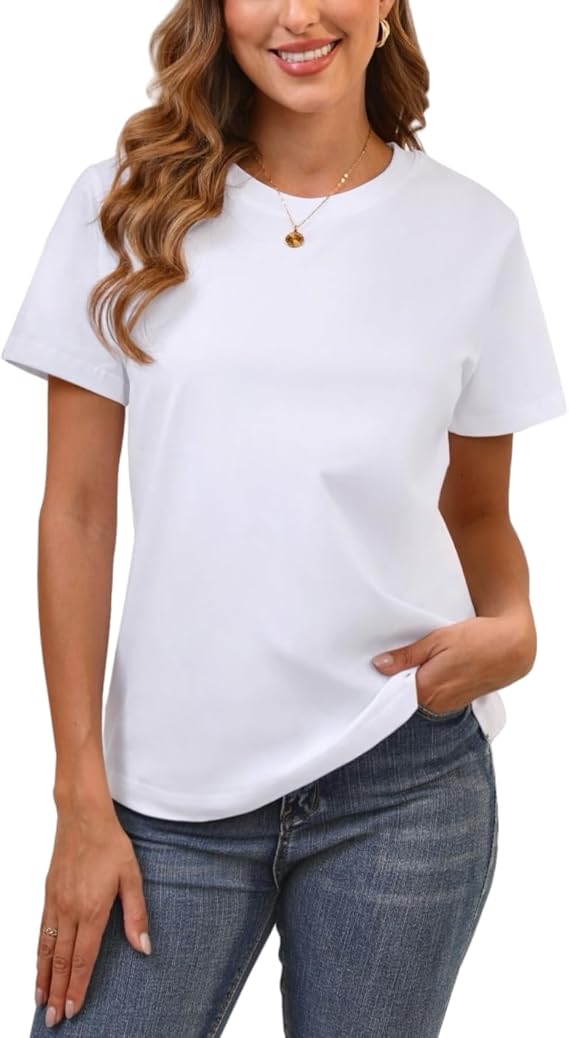 Womens Basic Cotton T-Shirt  Casual Short Sleeve Summer Top