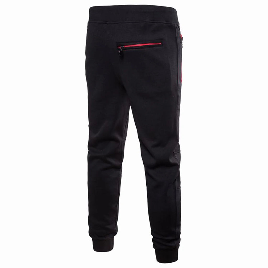 Men'S Solid Color Sports Pants Elastic Waist Lace-Up Slim Fit Workout Trousers Zipper Pockets Joggers Sweatpants