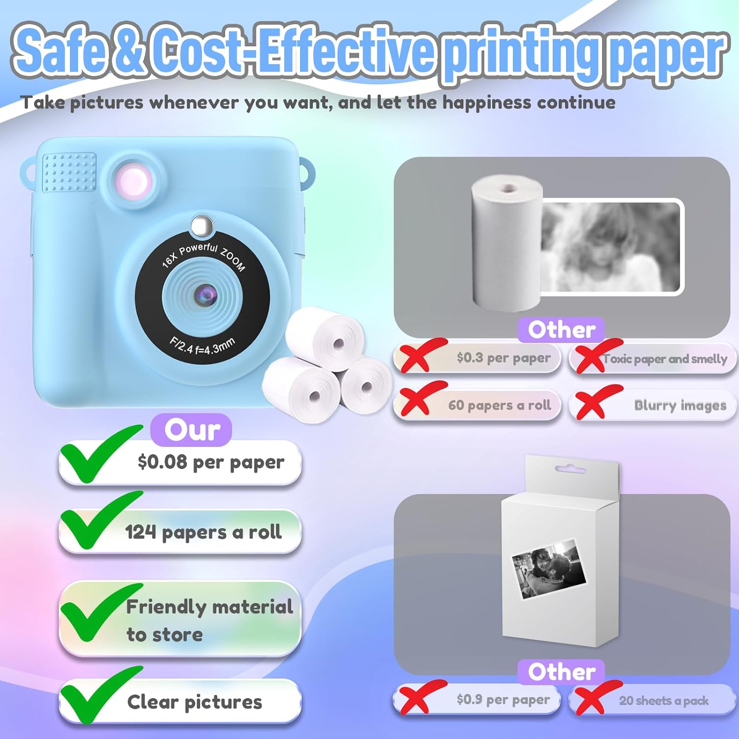 Kids Instant Print Camera Digital Toy With Video