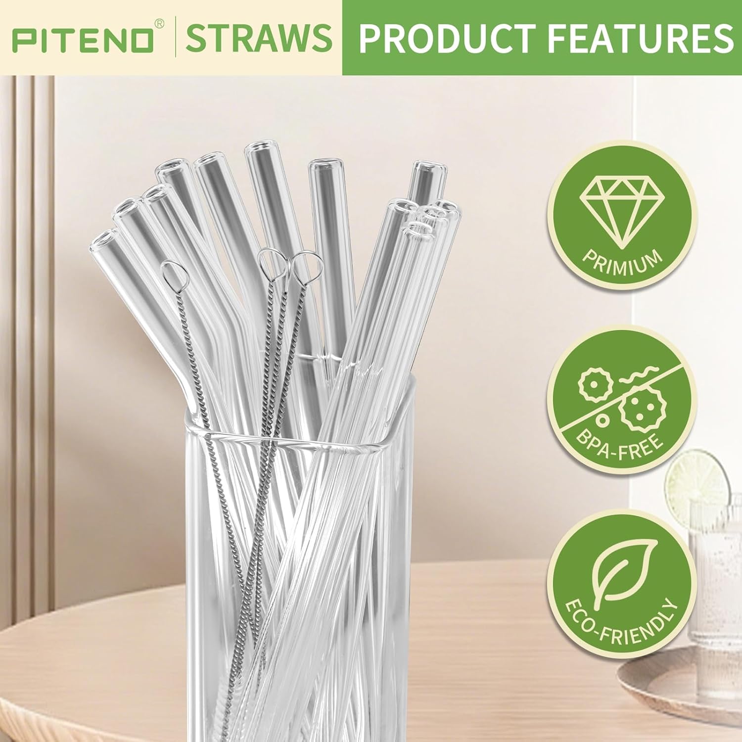 Reusable Glass Drinking Straws Set with Brushes ( 12 Pcs Pack )