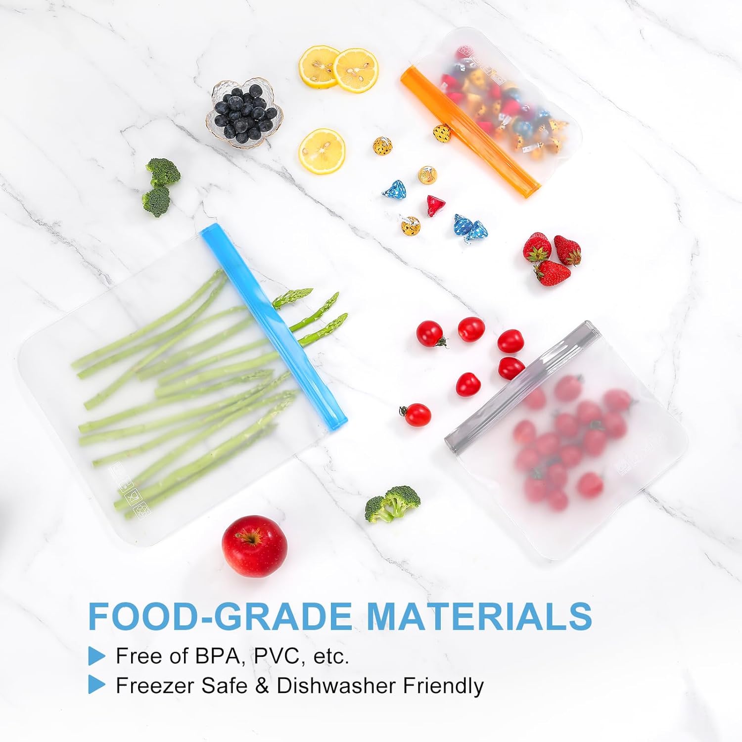 Reusable Food Storage Bags Leakproof Dishwasher Safe Set of 10