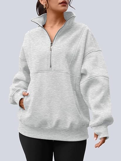 Women's Oversized Quarter Zip Sweatshirt  Fleece Pullover Top