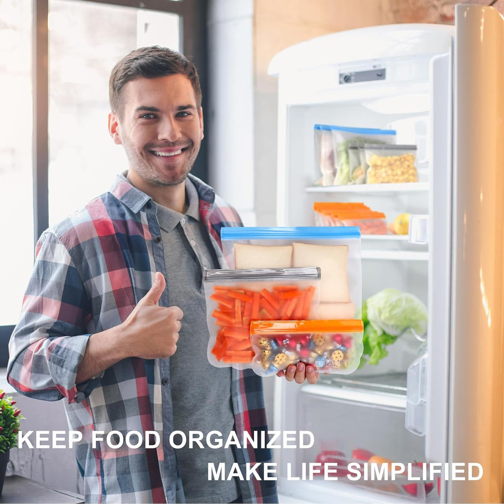 Reusable Food Storage Bags Leakproof Dishwasher Safe Set of 10