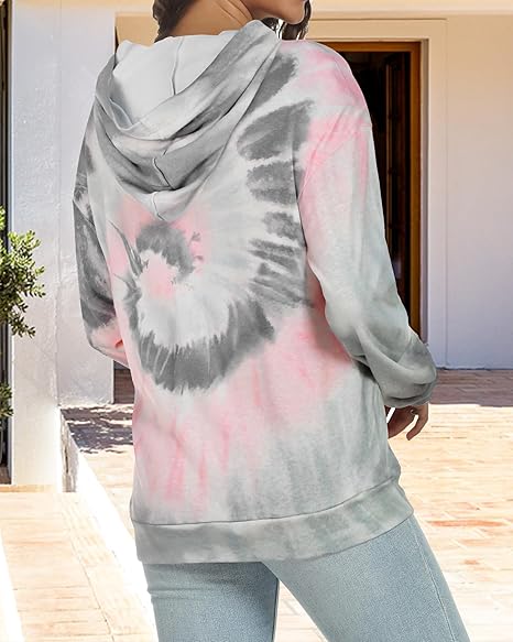 Womens Tie Dye Hoodie  Oversized Drawstring Pullover Sweatshirt