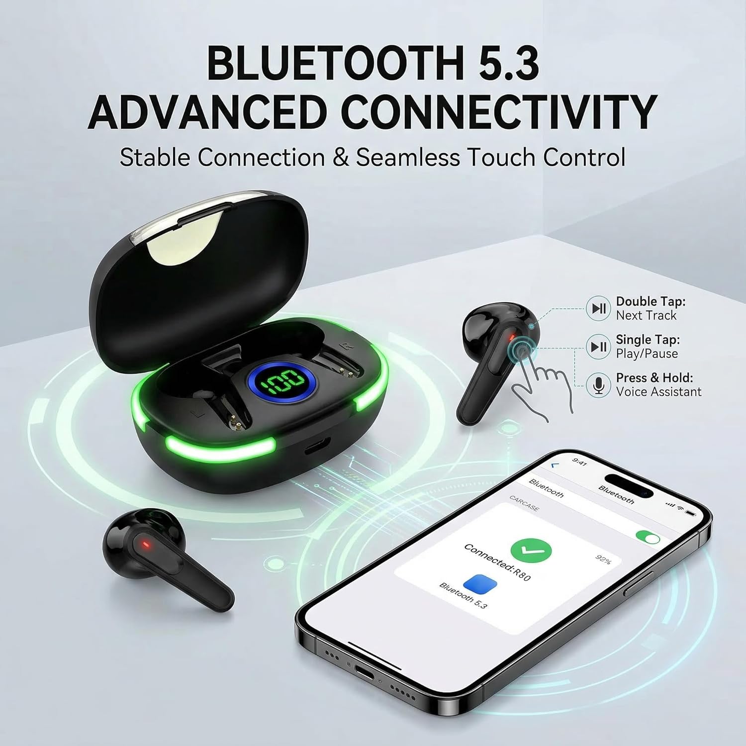 Wireless Earbuds HiFi Stereo with LED Display
