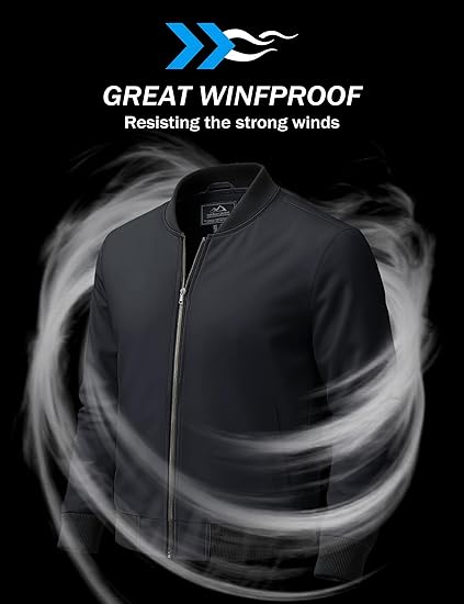 Mens Lightweight Bomber Jacket  Casual Full Zip Windbreaker