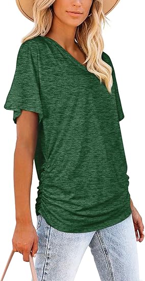Womens V-Neck Dolman Sleeve Top  Loose Fit Casual T-Shirt