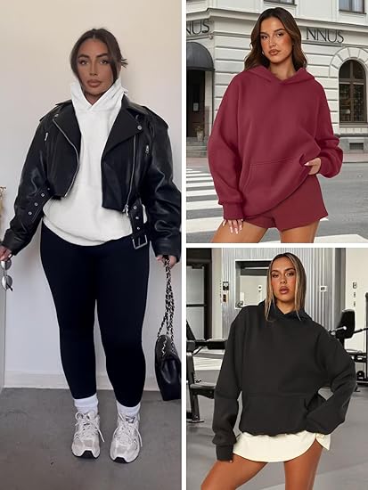 Women's Oversized Fleece Hoodie  Casual Pullover Sweatshirt Top