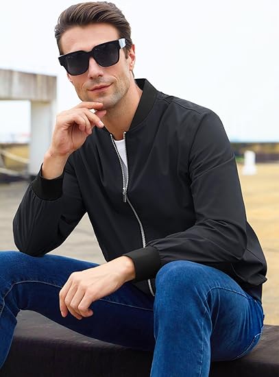 Mens Lightweight Bomber Jacket  Casual Full Zip Windbreaker