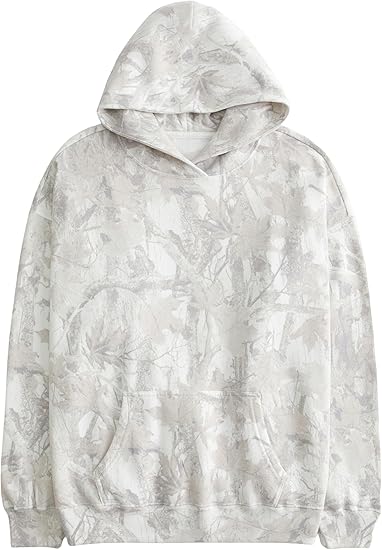 Women's Oversized Camo Hoodie Maple Leaf Fleece Pullover Top