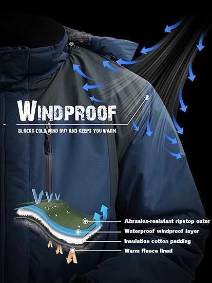 Mens Waterproof Ski Jacket  Windproof Hooded Winter Coat