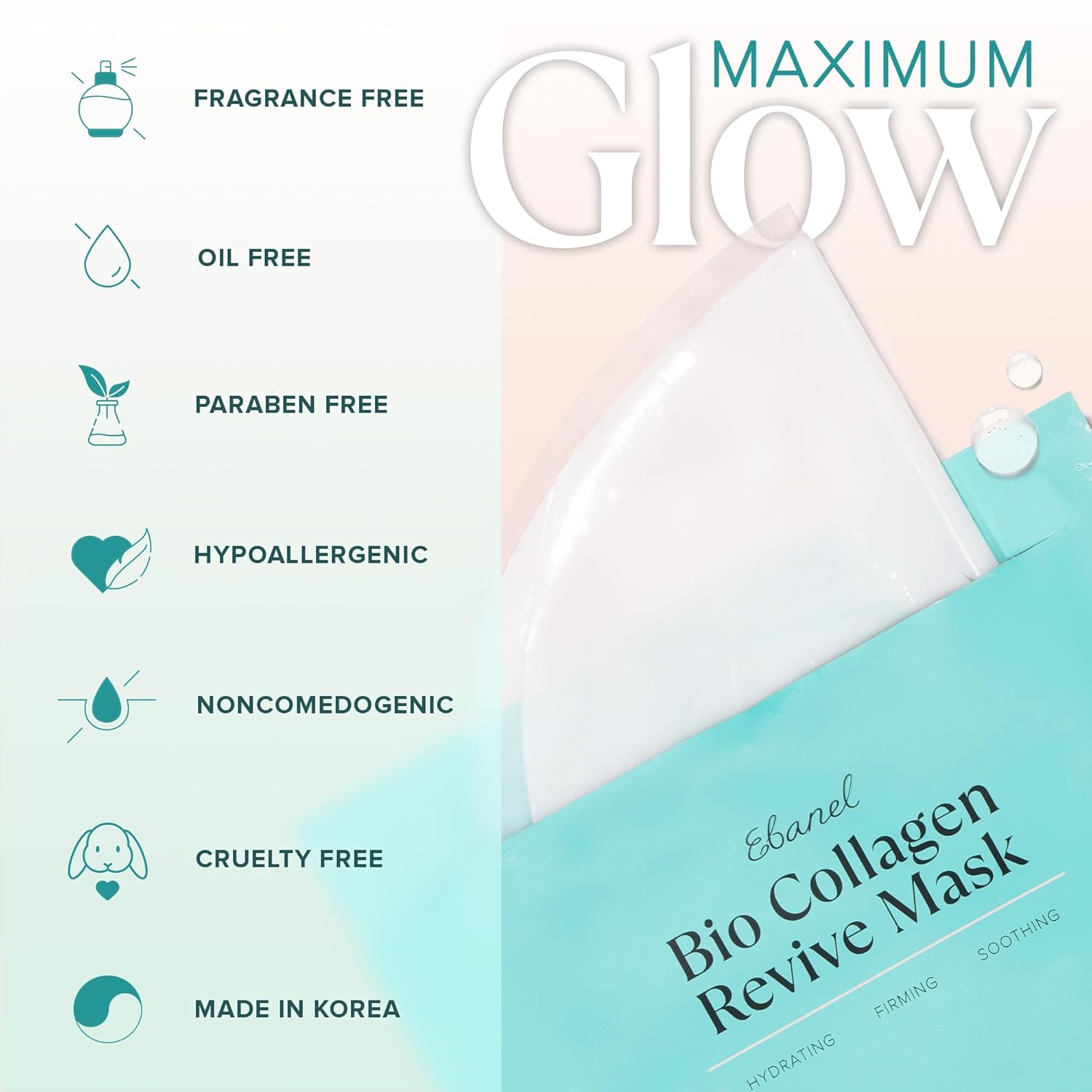 Collagen Hydrating Face Masks  Firming & Brightening 4 Pack