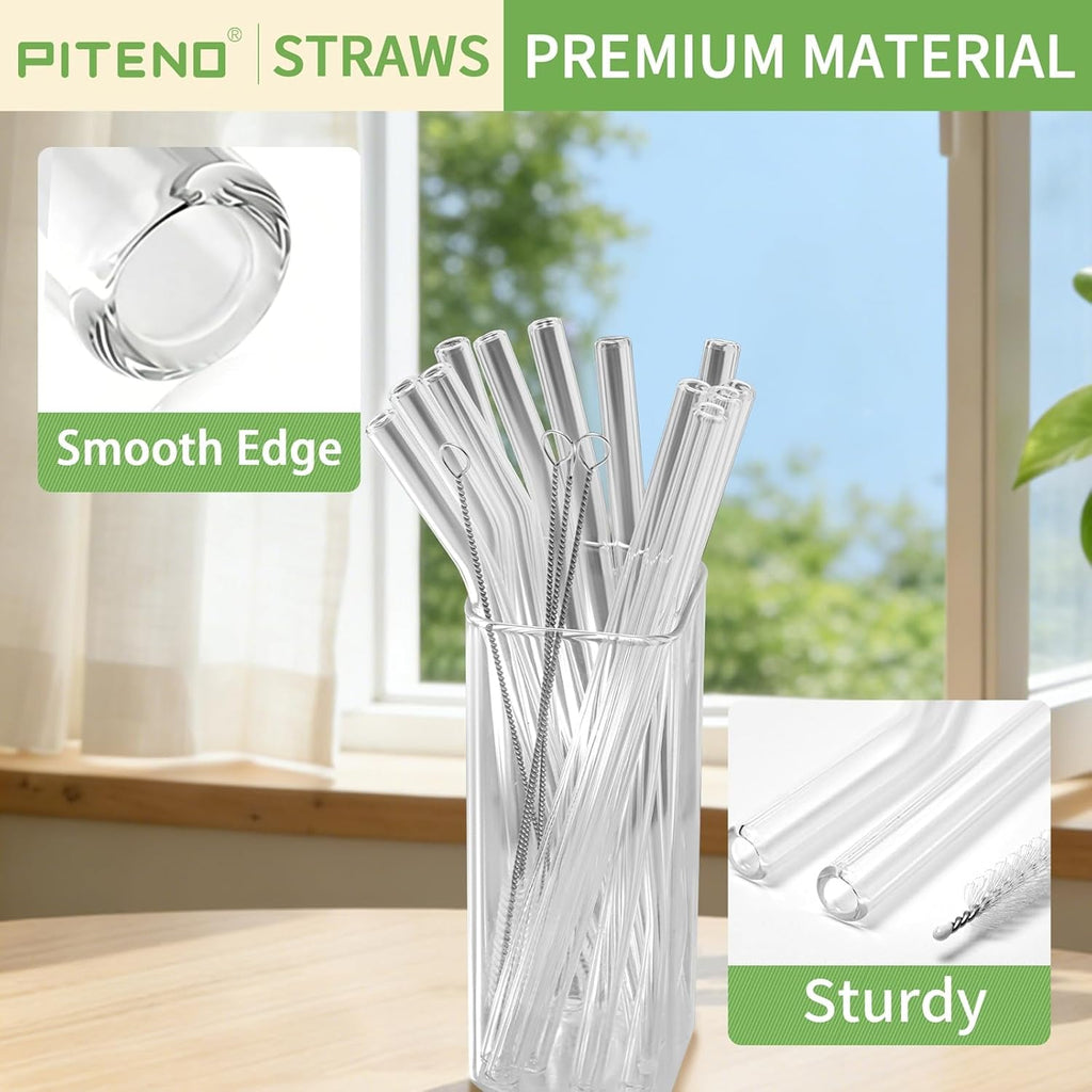 Reusable Glass Drinking Straws Set with Brushes ( 12 Pcs Pack )