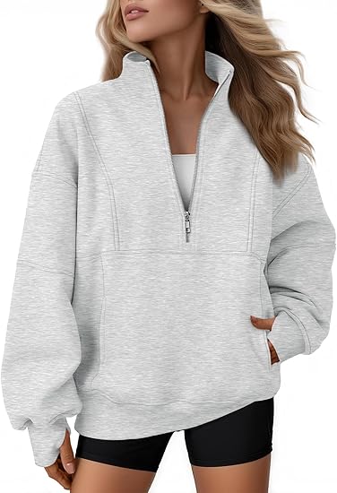 Women's Oversized Quarter Zip Sweatshirt  Fleece Pullover Top