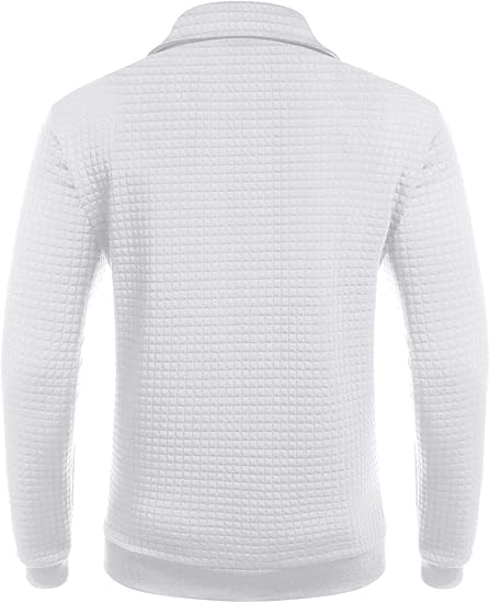 Mens Quarter Zip Waffle Knit Sweatshirt Long Sleeve Casual Pullover