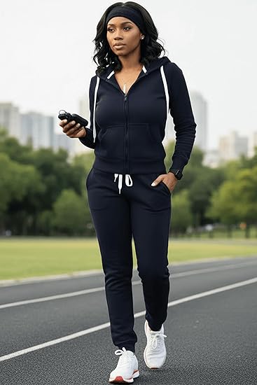 Womens 2 Piece Sweatsuit Set  Zip Hoodie Tracksuit with Pockets