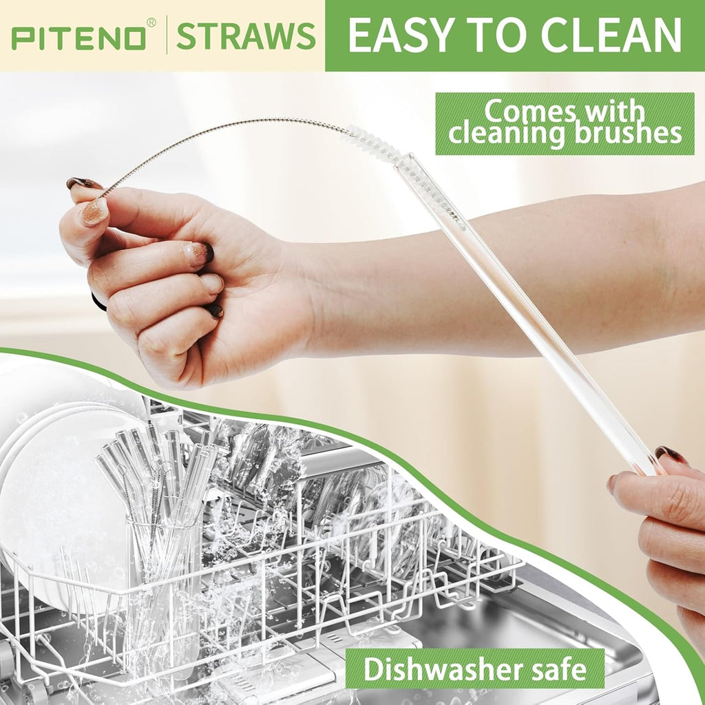 Reusable Glass Drinking Straws Set with Brushes ( 12 Pcs Pack )