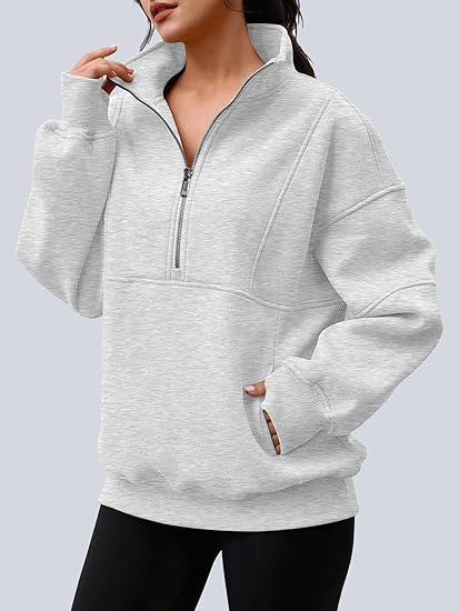 Women's Oversized Quarter Zip Sweatshirt  Fleece Pullover Top