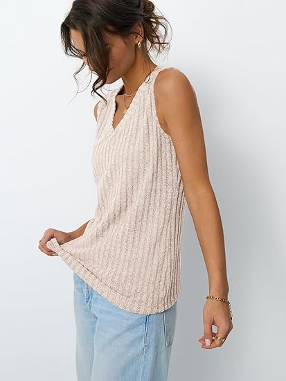 Womens V-Neck Tank Top  Sleeveless Loose Fit Casual Summer Tee