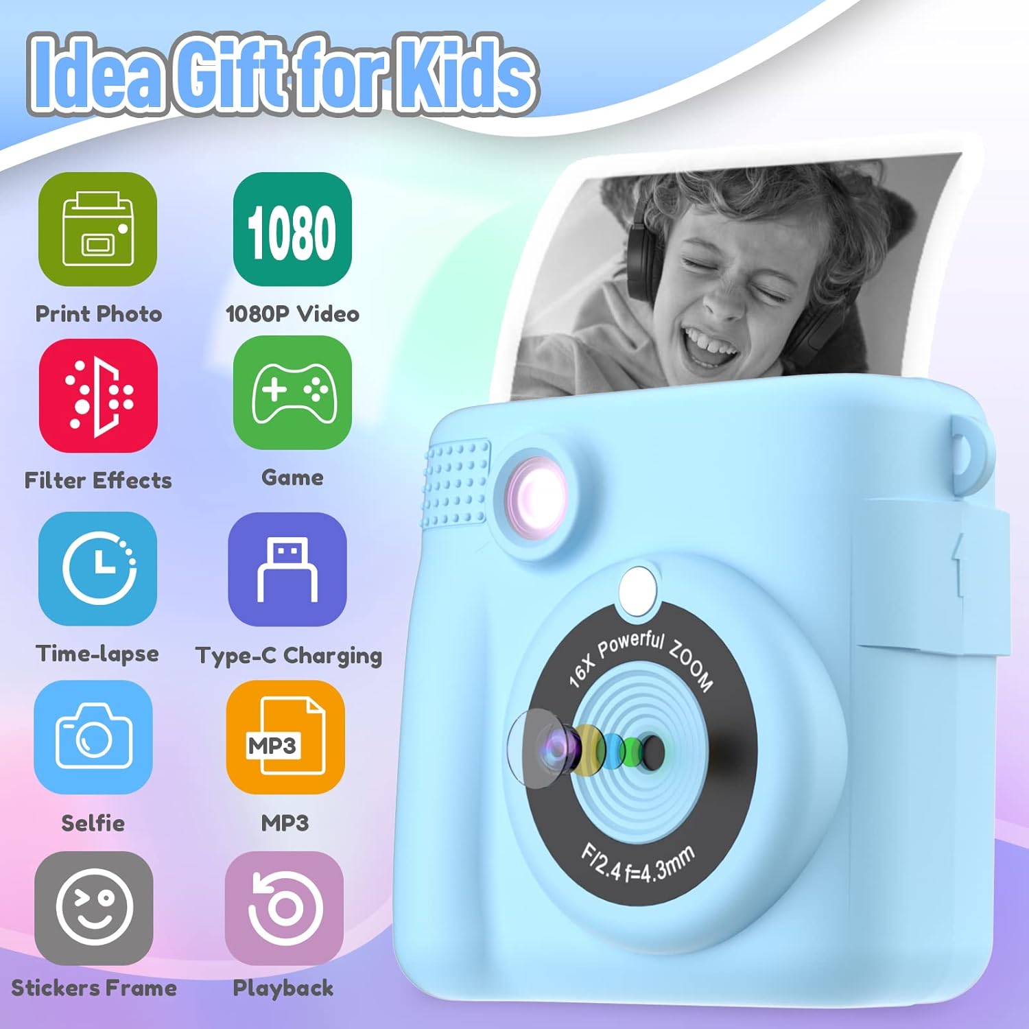 Kids Instant Print Camera Digital Toy With Video