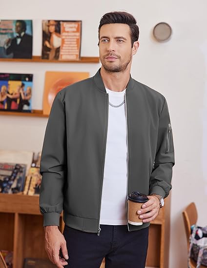 Mens Lightweight Bomber Jacket  Casual Windbreaker Coat