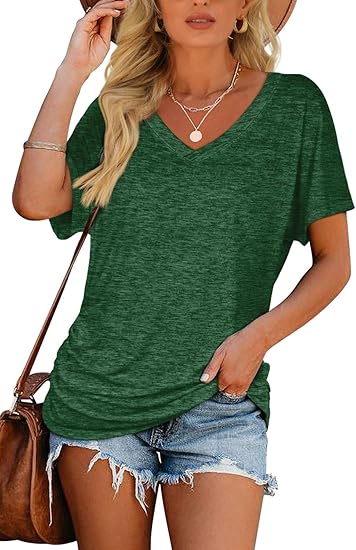 Womens V-Neck Dolman Sleeve Top  Loose Fit Casual T-Shirt