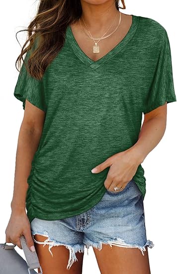 Womens V-Neck Dolman Sleeve Top  Loose Fit Casual T-Shirt