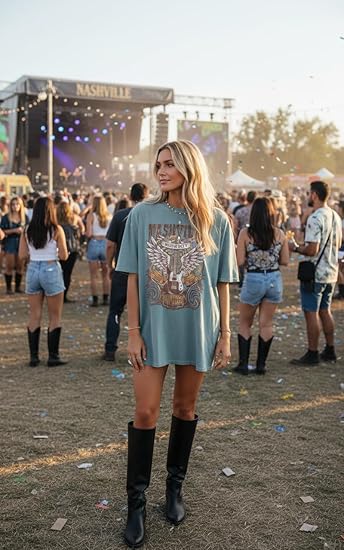 Women's Oversized Nashville Graphic T-Shirt Vintage Band Tee